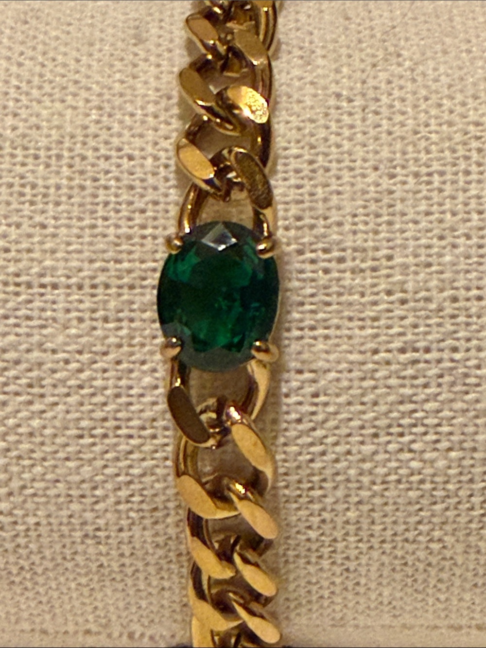 Gold Chain Bracelet with Emerald Green Oval Stone